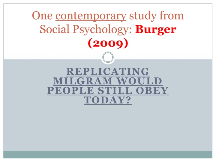 Replicating Milgram's Obedience Study: Burger's Contemporary Research
