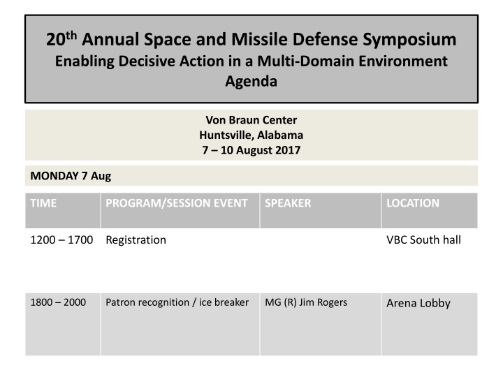 20th Annual Space and Missile Defense Symposium Agenda