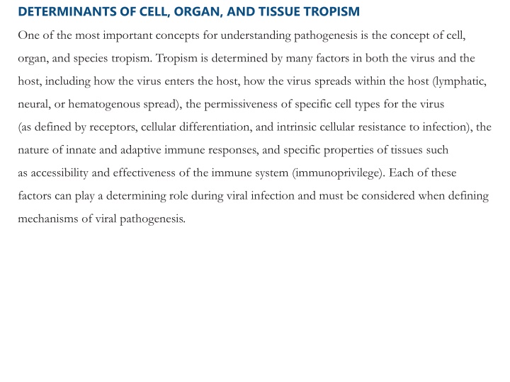 Determinants of Cell, Organ, and Tissue Tropism in Viral Pathogenesis
