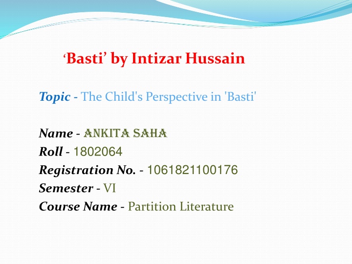 The Child's Perspective in 'Basti' by Intizar Hussain