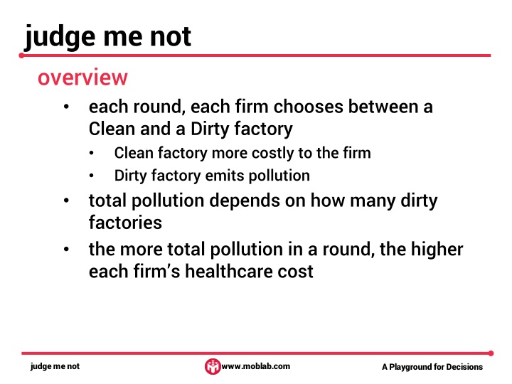 The Judge Me Not Game: Clean vs. Dirty Factories Decision-Making