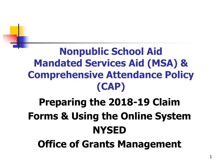 Nonpublic School Aid Mandated Services Aid (MSA) & Comprehensive Attendance Policy (CAP) - Claim Forms & Online System Overview