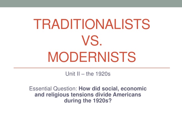 Social Divisions in 1920s America: Traditionalists vs. Modernists