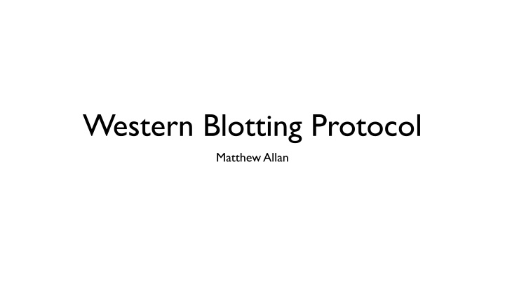 Western Blotting Protocol by Matthew Allan