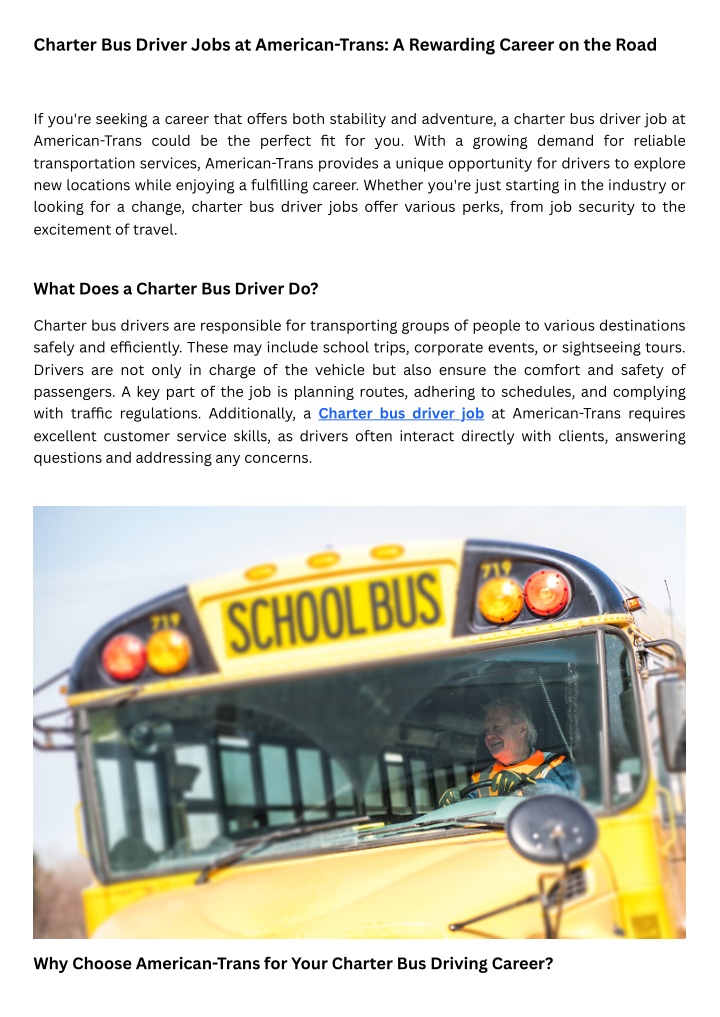 charter bus driver jobs at american trans n.w