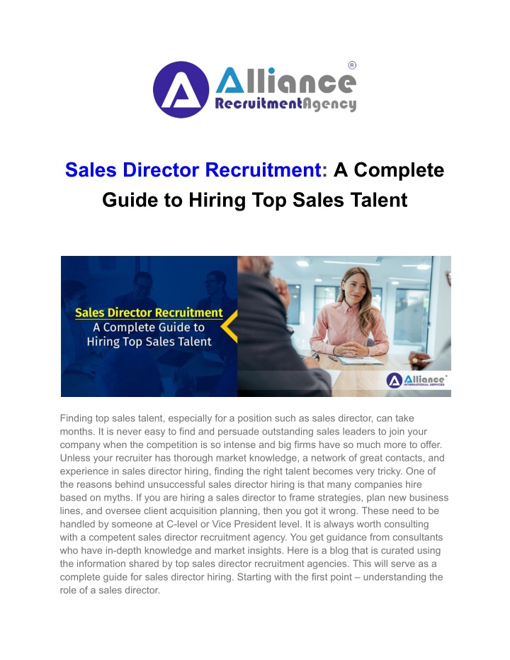 sales director recruitment a complete guide n.w