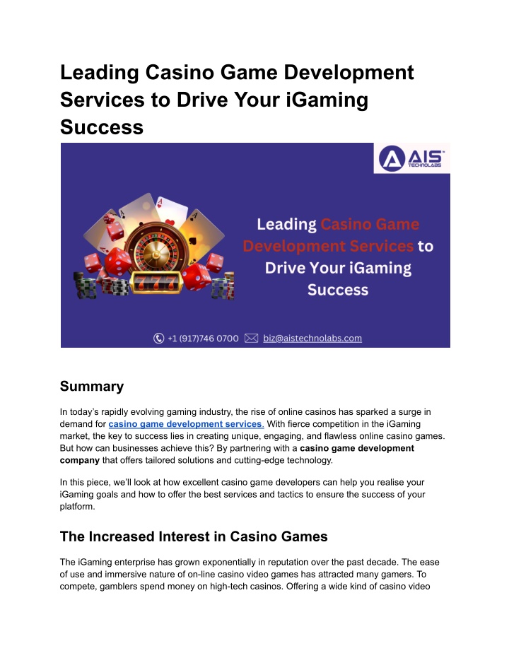 leading casino game development services to drive n.w