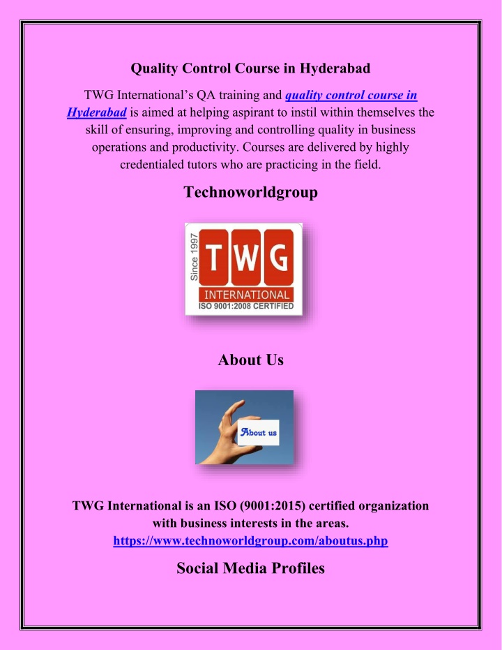 quality control course in hyderabad n.w