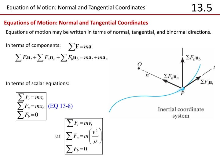 Equations of Motion in Normal and Tangential Coordinates
