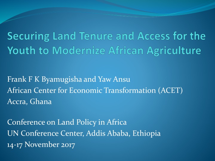 Enhancing Youth Access to Land for Agricultural Transformation in Africa