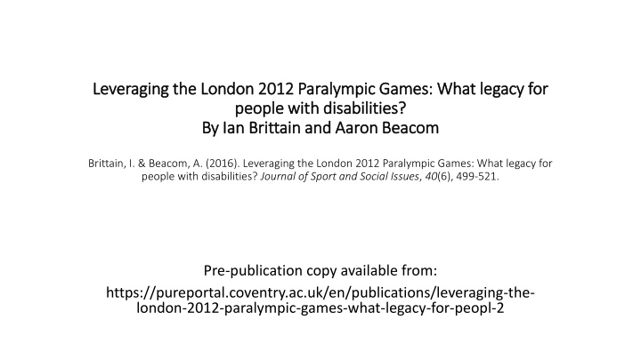 Impact of London 2012 Paralympic Games on People with Disabilities