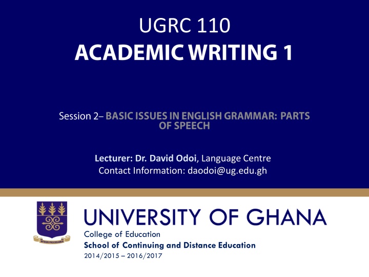 Parts of Speech in English Grammar with Dr. David Odoi