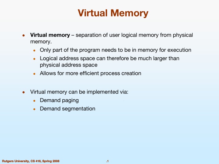 Virtual Memory and its Implementation