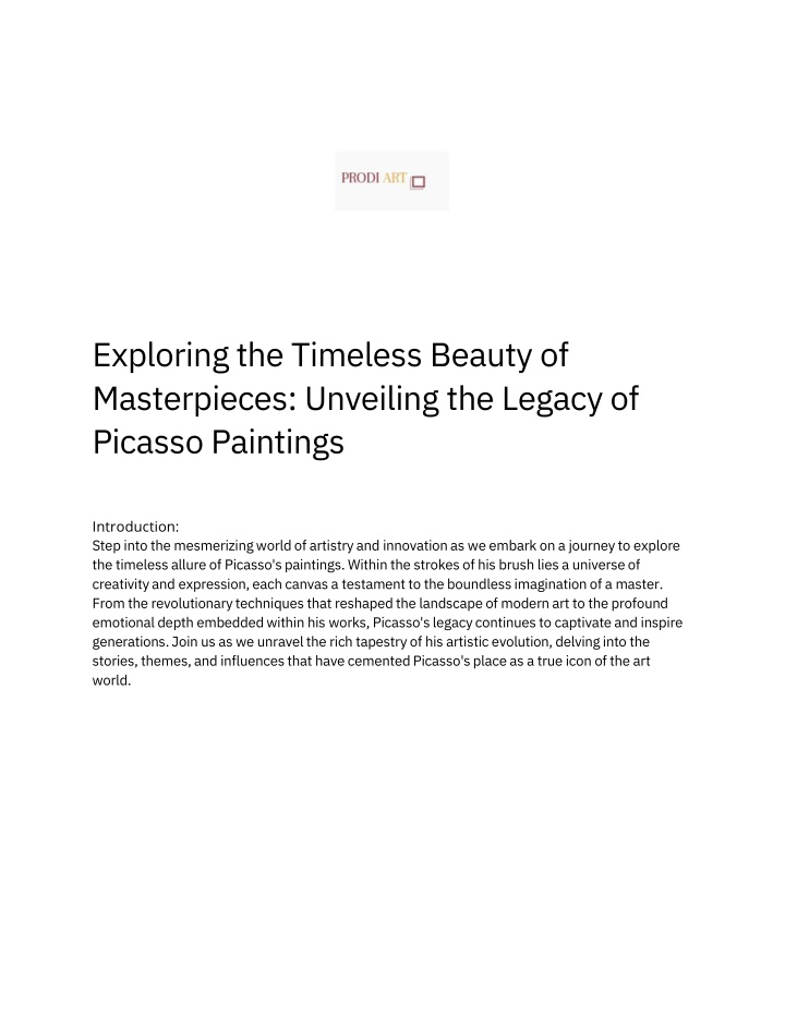 Exploring the Timeless Beauty of Masterpieces of Picasso Paintings
