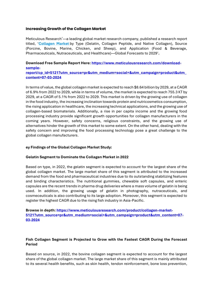 increasing growth of the collagen market n.w