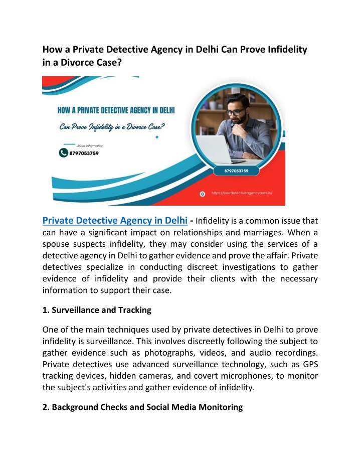 how a private detective agency in delhi can prove n.w