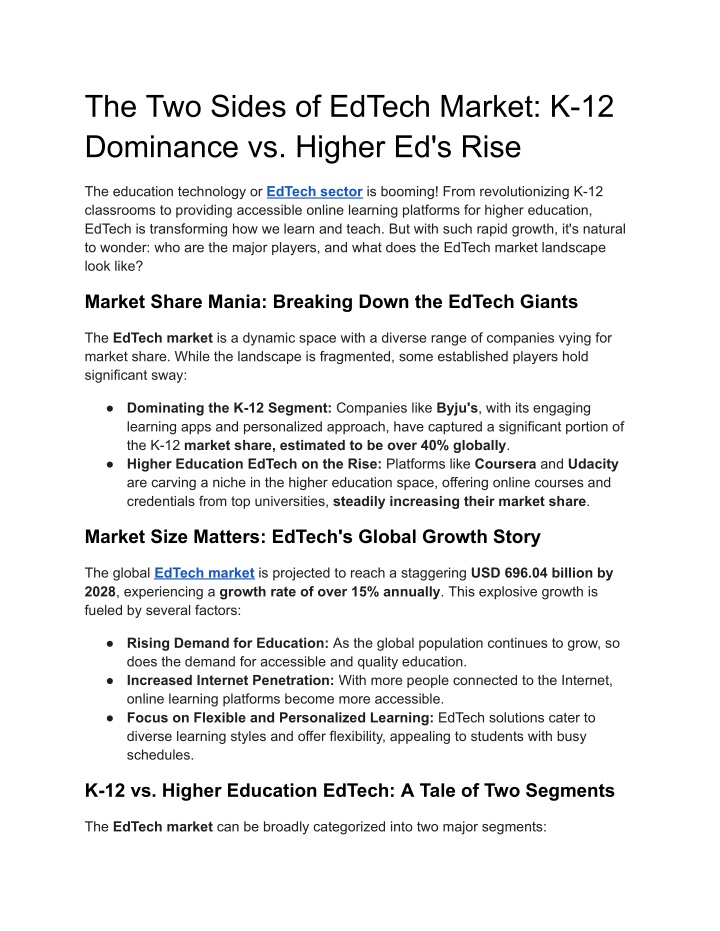 the two sides of edtech market k 12 dominance n.w