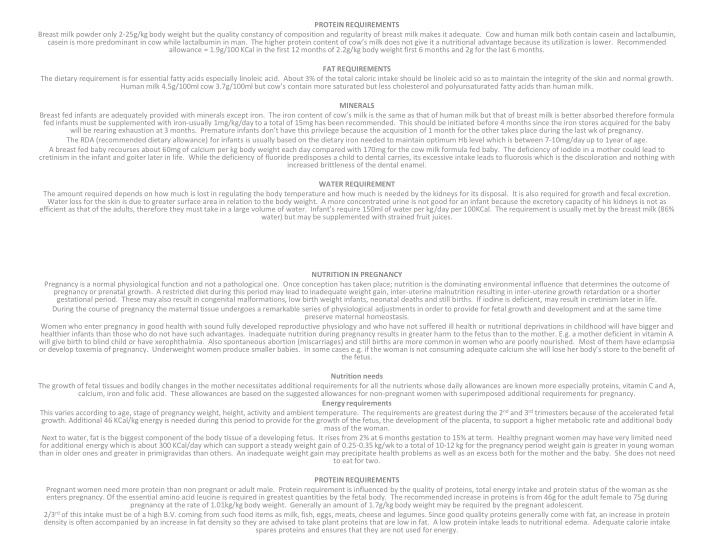 Nutritional Requirements for Infants, Breastfeeding, and Pregnancy