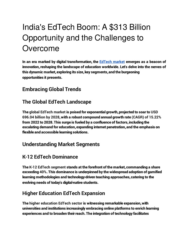 India's EdTech Boom A 313 Billion Opportunity and the Challenges to Overcome