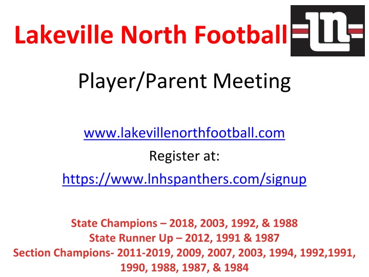 Lakeville North Football Player/Parent Meeting Information