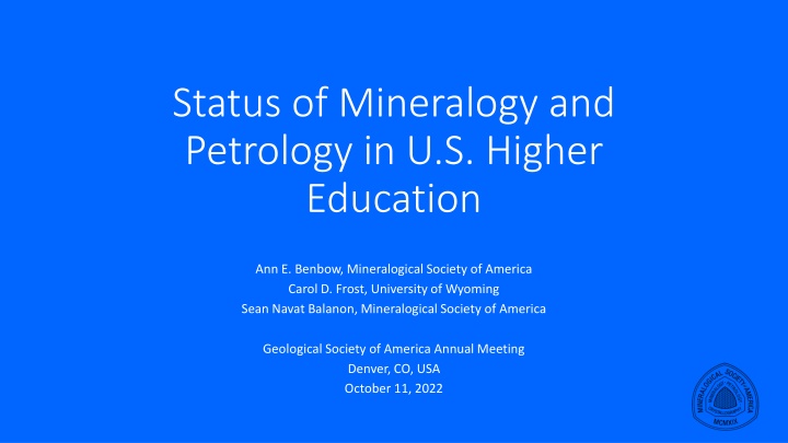 Status of Mineralogy and Petrology in U.S. Higher Education: Overview and Findings
