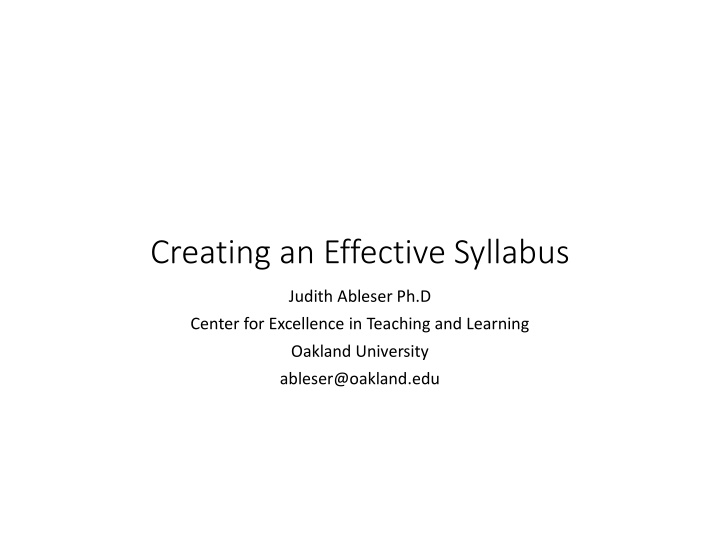 Effective Syllabus Creation Workshop