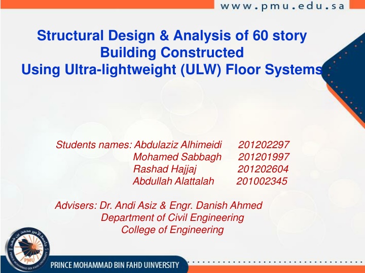 Structural Design and Analysis of 60-story Building Using Ultra-lightweight Floor Systems