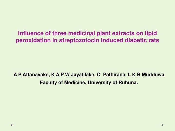 Influence of Medicinal Plant Extracts on Lipid Peroxidation in Diabetic Rats