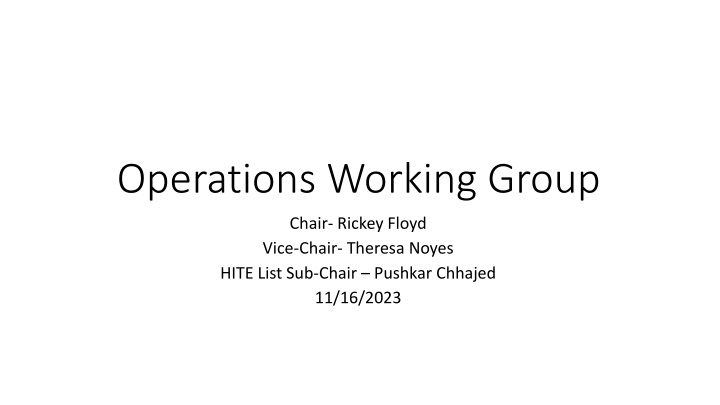 Energy Operations Update and Discussion Highlights