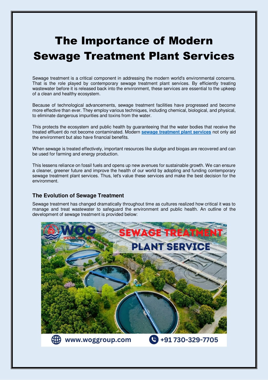 the importance of modern sewage treatment plant l.w