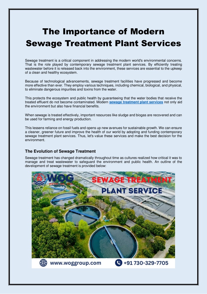 the importance of modern sewage treatment plant n.w