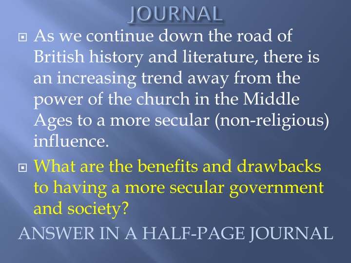 The Shift from Church to Secular Influence in British History