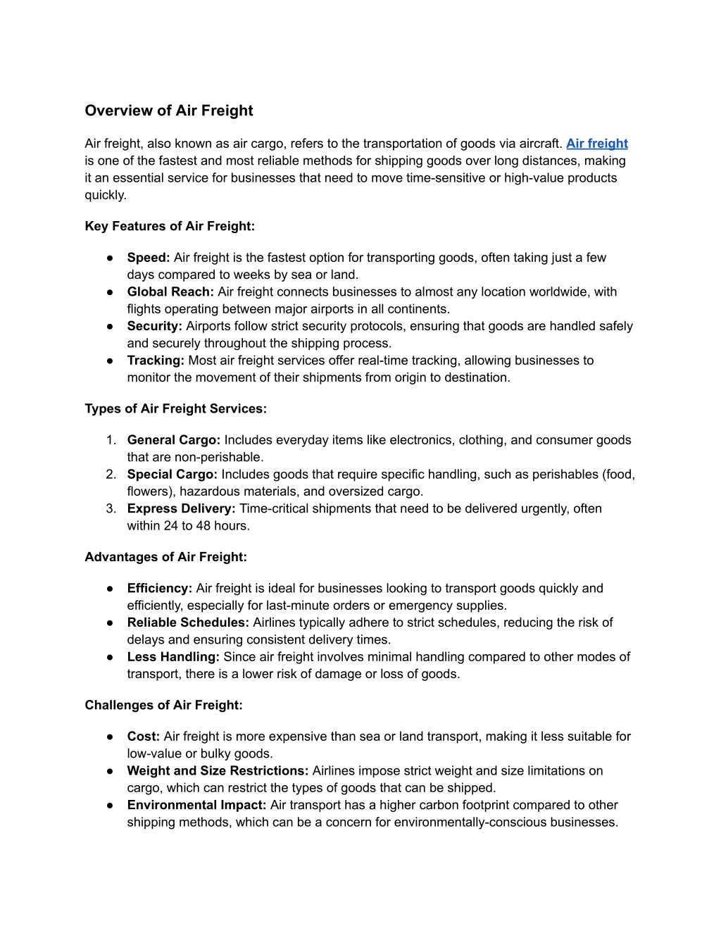 overview of air freight l.w