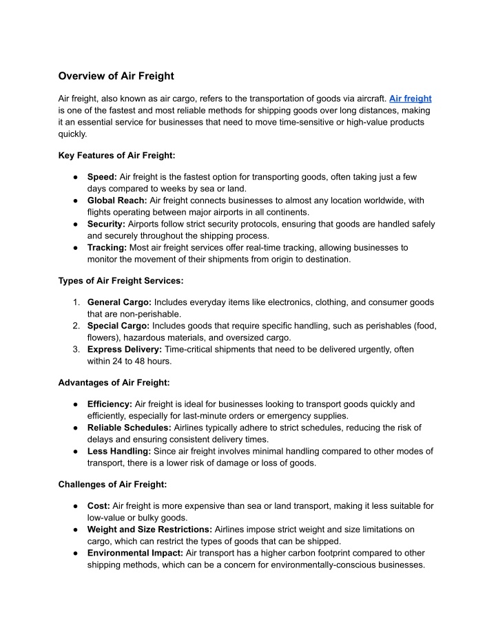 overview of air freight n.w