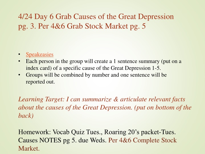 Causes of the Great Depression: Summary and Learning Targets