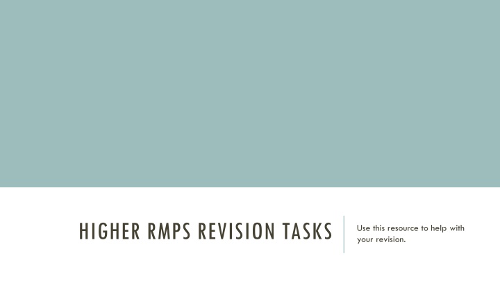 Higher RMPS Revision Tasks with a Focus on Buddhism