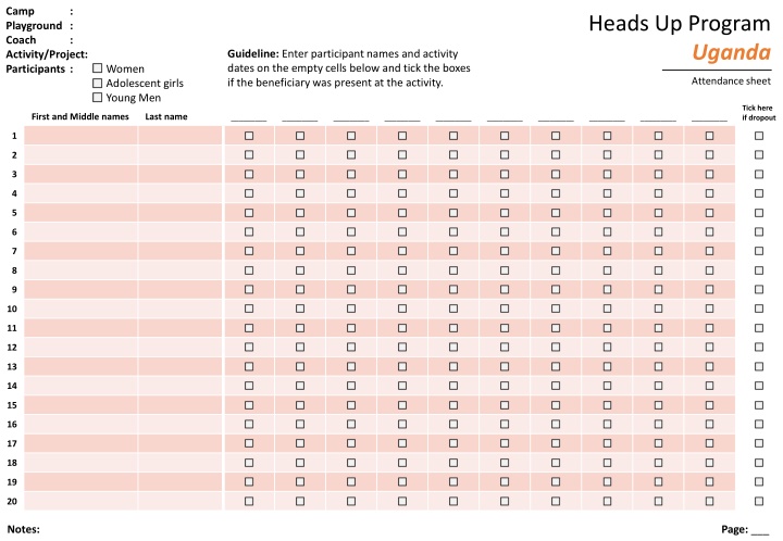 Attendance Tracking for Heads Up Program in Uganda