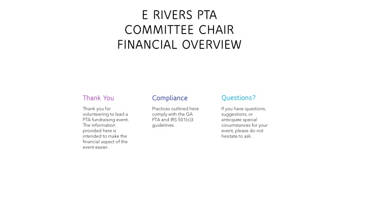 PTA Committee Chair Financial Guidelines for Event Planning