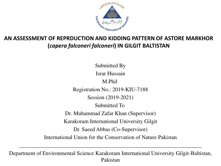 Reproduction and Kidding Patterns of Astor Markhor in Gilgit-Baltistan