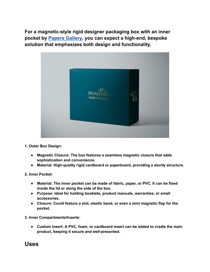 for a magnetic style rigid designer packaging n.w