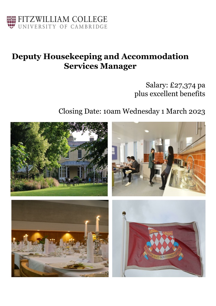 Exciting Opportunity as Deputy Housekeeping and Accommodation Services Manager at Fitzwilliam College