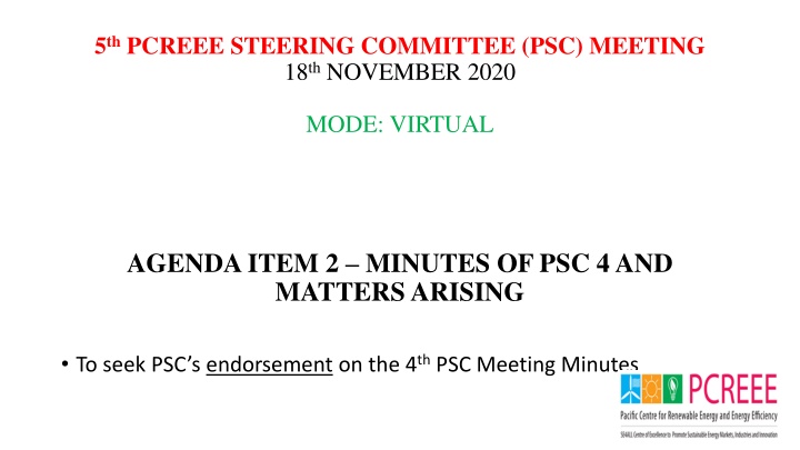 Summary of 5th PCREEE Steering Committee (PSC) Meeting
