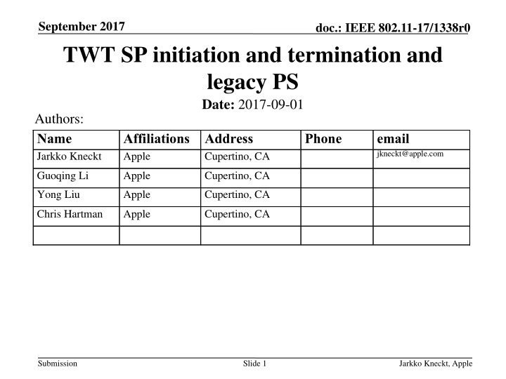 IEEE 802.11-17/1338r0 - September 2017 TWT SP Initiation and Termination
