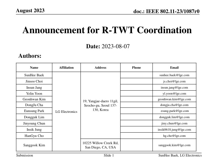 Announcement of OBSS R-TWT Coordination in Multi-BSS Environment