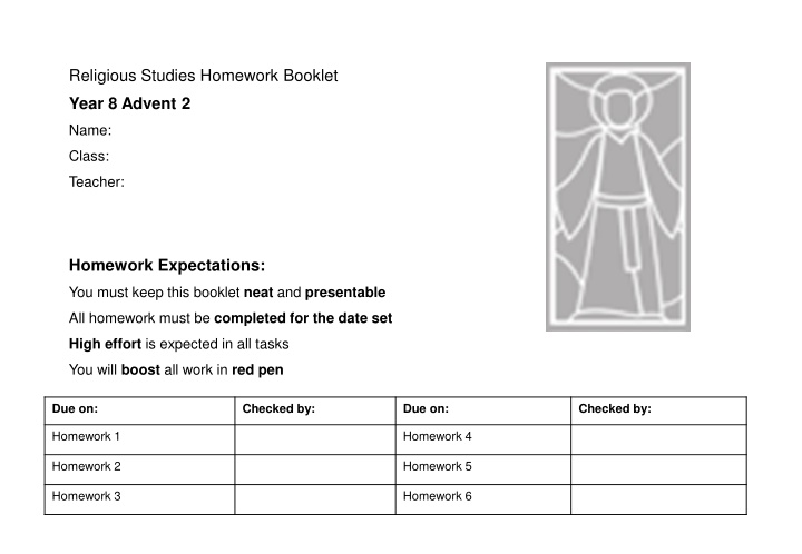 Year 8 Advent 2 Religious Studies Homework Booklet