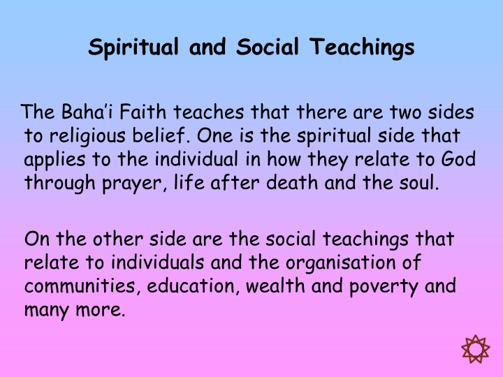 The Spiritual and Social Teachings in Religious Belief
