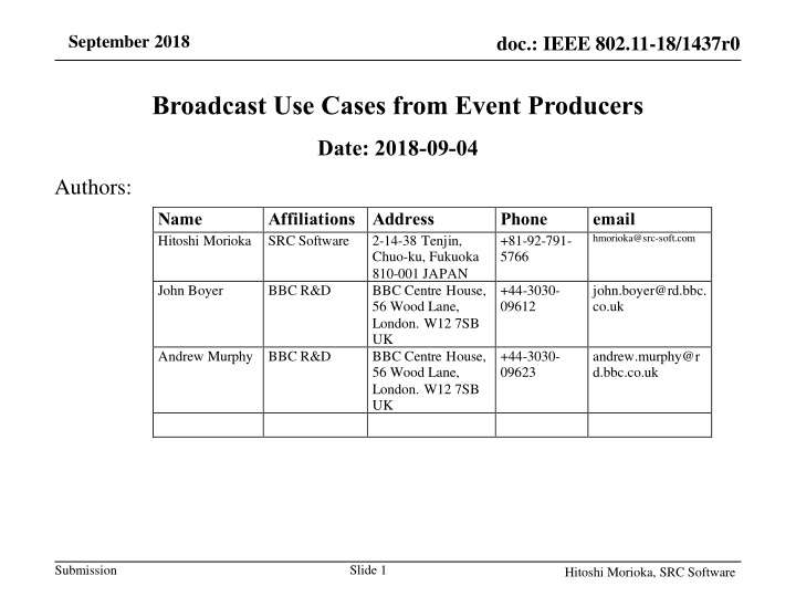 BBC Event Producers: Broadcast Use Cases & Solutions
