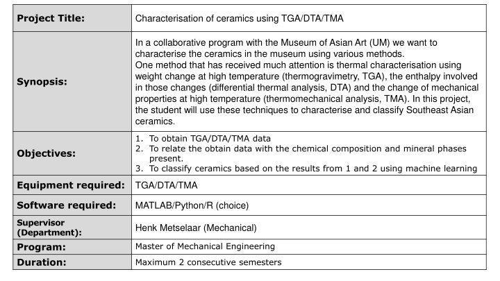 Ceramic Characterisation Projects in Collaboration with Museum of Asian Art