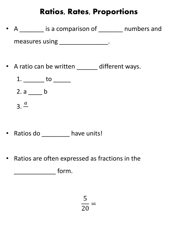 Ratios, Rates, and Proportions