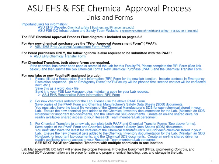 ASU EHS & FSE Chemical Approval Process Guidelines